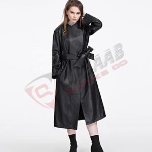Winter <b>Women's</b> Long 2022 Latest Design Fashionable High Street Style <b>Coats</b> Real Leather Jackets <b>Coats</b> With-<b>Belt</b> - Product Image 2