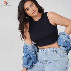 Top Corto sin Mangas para Mujer, Color Negro, Cuello Redondo, Estilo Casual, Ajuste Elástico, Color Sólido, para Todas las Temporadas - Product Image 3