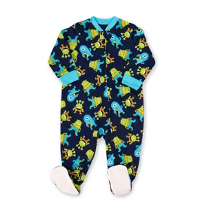 infant boys one piece monster pajamas clothes 100% polyester blue baby rompers with flame resistant