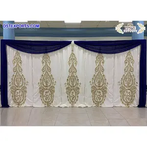 Ivoor Blauw Bruiloft Handgemaakte Achtergrond Gordijnen Groothandel Wedding Event Achtergronden Voor Stage Gloeiende Receptie Podium Achtergronden