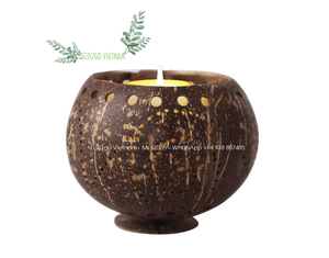 Vendedor superior Soporte de luz de té de cáscara de coco/candelabro de cáscara de coco con logotipo grabado láser diseño personalizado hecho en Eco2go - Product Image 5