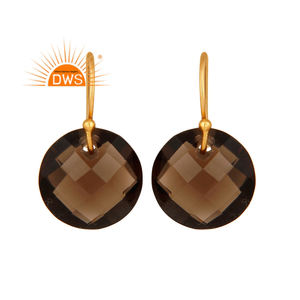 Pendientes Colgantes de Plata de Ley 925 Hechos a Mano en India con Cuarzo Ahumado Natural para Mujer, Fabricante de Joyería - Product Image 1