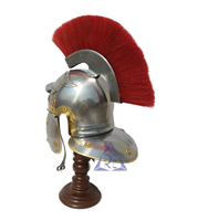 Casque de centurion romain médiéval avec armure d'artisanat en métal panache rouge pour le bureau et la décoration intérieure Costume de jeu de rôle viking