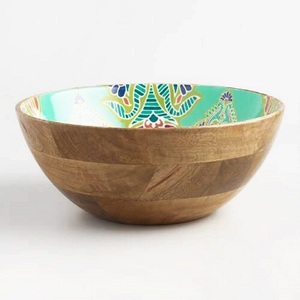 Tazón de servir de madera de acacia Color marrón y Rosa Diseño expansivo Tazón impreso de esmalte redondo Muy buena calidad de una foto y precio - Product Image 5