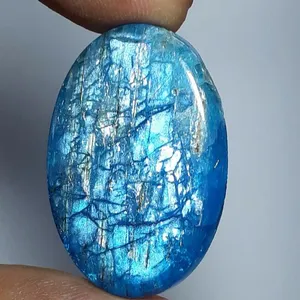 Kualitas kelas atas unik 100% biru alami Apatite bentuk Oval Cabochons longgar batu permata asli untuk membuat perhiasan dengan harga grosir