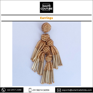 Pendientes de gota de borla de tubo dorado redondo de diseño elegante del proveedor indio, pendientes de cuentas Miyuki hechos a mano bordados a mano - Product Image 3