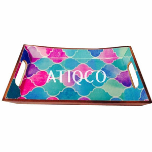 Plateau en bois de vente chaude indien impression géométrique dernier et élégant plateau classique MDF vente chaude plateau décoratif - Product Image 1