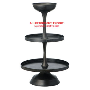 Matt <b>Black</b> Powder Coated Metal Decorative Handcrafted 3 Tier High Quality Metal Tabletop <b>Tray</b> For Sale - Product Image 1