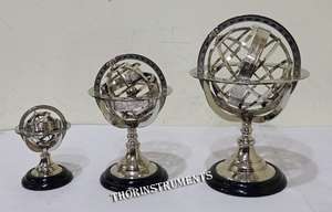 Latón antiguo Armillary Globe Table Top Nautical Set de 3 Navidad Halloween Graduación Pascua Año Nuevo Decoración Hecho Madera Metal - Product Image 5