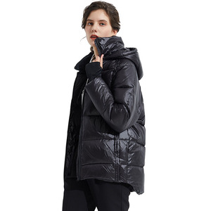 Chaqueta de invierno de alta calidad para mujer de talla grande patrón sólido abajo burbuja Puffer abrigo relleno de algodón - Product Image 5