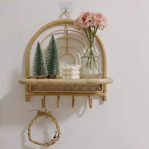 Étagères murales flottantes en rotin à deux couches faites à la main, décoration murale d'accent - Product Image 6