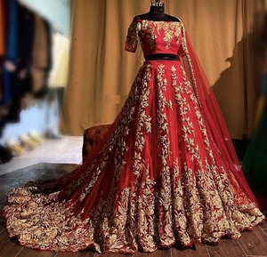 INDIAN--BRIDAL HEAVY LEHENGA WITH TRAIL ,<b>BLOUSE</b> DRESS WITH Embellished in Crystal Glass Bead Stone,ZARI-work for Wedding@2021 - Product Image 1