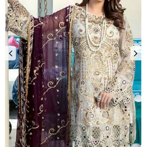 Kameez ออกแบบเอเชียอินเดียขายชุด2022 Organza เจ้าสาวชีฟองปากีสถาน