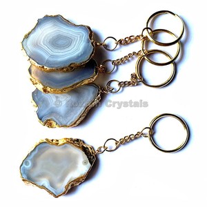 Wholesaler of Grey Agate Slice Keychain with Metal Round Plated : Grey Agate Slice Keychain with Metal Round Plated for Sale - Product Image 1