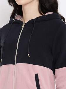 ชุดเสื้อมีฮู้ดมีซิปสำหรับผู้หญิงชุดวอร์มกางเกงสองชิ้นแบบลำลองสีตัดกันออกแบบโลโก้ได้ตามต้องการ - Product Image 5