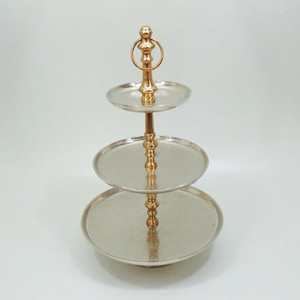 <b>3</b> <b>Tier</b> Aluminum <b>Cake</b> <b>Stand</b> with Leaf Decorative Polished Silver Finish Modern Design Eco-Friendly for Home Kitchen Use - Product Image 1