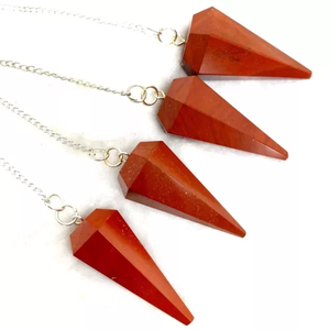 Venta al por mayor natural jaspe rojo facetado cuarzo péndulo cono radiestesia ágata péndulo Reiki curación cristal piedras preciosas péndulos venta - Product Image 4