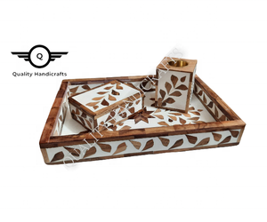 Wholesale Quality Handicrafts Custom-Size Epoxy <b>Resin</b> River Mango Wood Serving Tray Bone Pearl Mother <b>Pine</b> Metal Handle Hotels - Product Image 2