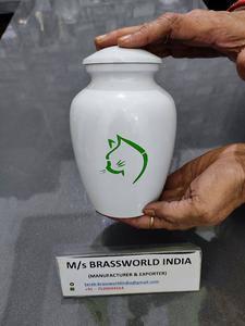 อุปกรณ์งานศพทำจากอลูมิเนียมสำหรับเผาหน้าแมวสีเขียวภาพวาดด้วยมือ - Product Image 2