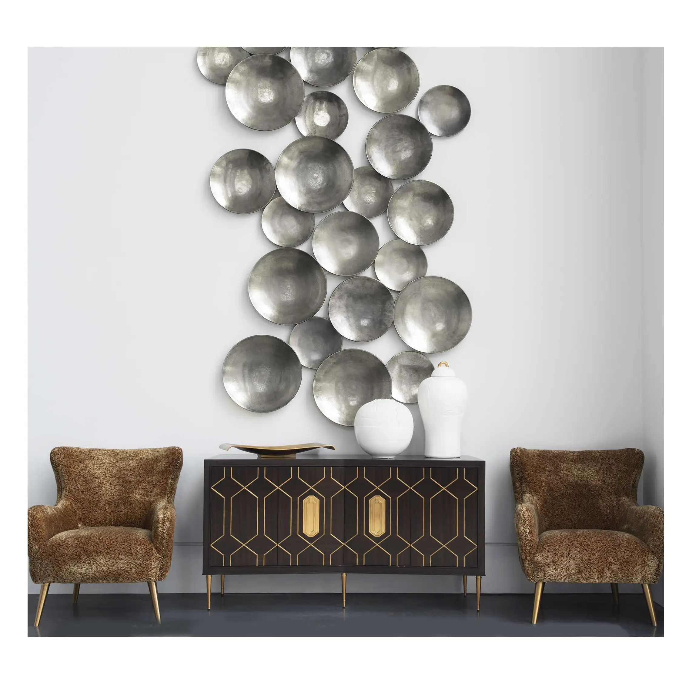 Adorno decorativo de plata para pared, decoración artística de Metal para sala de estar