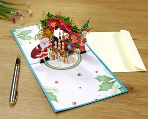 Tarjetas de Felicitación Pop-Up 3D de Papá Noel para negocios y tienda de regalos, decoración navideña, el más vendido