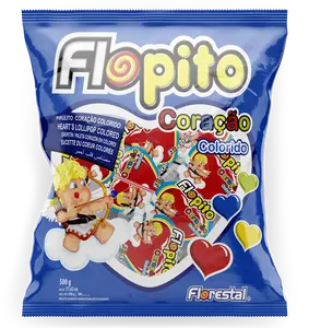 9535-Cuore colorato Flopito Fragola, Uva, Arancia e Limone Cuore Piatto Lollipop 10g 24x50un