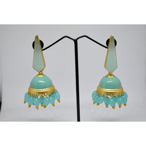 traditional latest <b>beautiful</b> meenakari golden matte finishing brass stone stud jhumka hoop earing for girls and women - Product Image 1