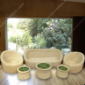 Conjunto de sofás con respaldo de tejido de ratán de madera maciza, conjunto de sofás de bambú con estilo, Ideal para restaurante al aire libre, playa, interiores y exteriores