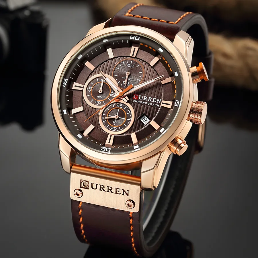 Curren relógios de pulso de couro masculino, relógio digital analógico marca de luxo esportivo para homens quartzo 8291