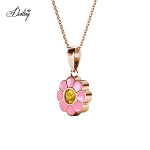 Minuscule <span class=keywords><strong>rose</strong></span> émail marguerite fleur pendentif filles collier Daisini orné de cristaux <span class=keywords><strong>Swarovski</strong></span> 925 argent enfants <span class=keywords><strong>bijoux</strong></span> - Product Image 3