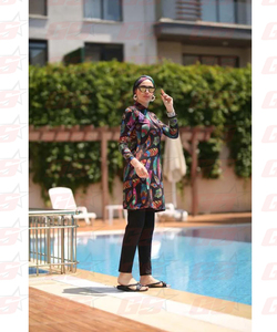 Muslim Women Modest Print Long Sleeves Sport Swimsuit Tankinis 2pcs Customizable Quick Dry Anti-Bacterial <b>UV</b> Protection - Product Image 2