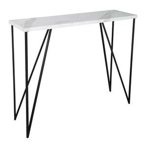 Modern Farmhouse Style Simple Metal Porch Desk Marble Top Corner <b>Console</b> Table Coffee Table for Living Room and Entryway - Product Image 1