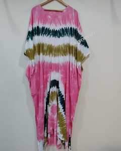 Kaftan con tinte de corbata para mujer: ropa de playa de verano larga con cuello en V y mangas largas de talla grande, estilo informal y sexy - Product Image 1