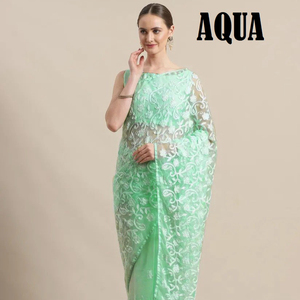 El más atractivo Rich Look Party Wear Organza Bordado Trabajo Sari con blusa Pieza Mujeres indias Use Sari Barato Precio bajo Étnico - Product Image 1