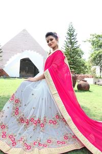 Chemise brodée sari en coton blanc, nouvelle blouse de travail, vêtement de fête, bon marché, Georgette sari, sexy, couleur brillante, femme, vente en gros - Product Image 2