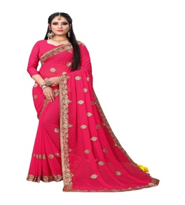 Sari con Bordado de Diamantes y Blusa, Ropa India para Mujer, Ropa para Festivales, Sari Barato a Bajo Precio, Fabricación al por Mayor en Surat - Product Image 1