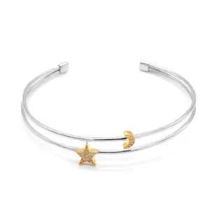 Zilveren Sieraden Halve Maan En Ster Sieraden Zirconia Cz Bangle Sterling Zilveren Armband Vrouwen Sieraden