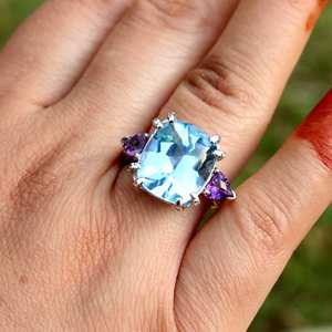 แหวนเงินทำมือ925ดีไซน์ทันสมัยพร้อมพลอยบุษราคัมสีฟ้าการรับรอง IGI สำหรับงานปาร์ตี้ขายส่งราคา - Product Image 4