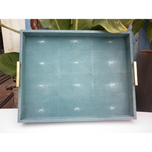 Bandeja de Té Turquesa de Lujo Modelo 045 de DAPHOCO, 0.62x0.49x0.09, Vietnam, 100% Hecha a Mano, Imitación Piel de Tiburón, Práctico Asa de Madera para Servir - Product Image 5