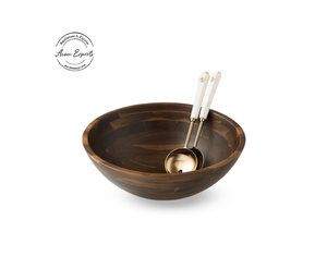 Saladier en bois fabriqué à la main avec poignée blanche Set de serveur Parfait pour les ustensiles de cuisine de la table à manger et la présentation élégante des aliments - Product Image 2