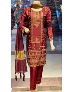 ชุดสูทผ้าไหมปักลายสำหรับผู้หญิงดีไซน์เนอร์สไตล์ปากีสถานวัสดุสนามหญ้าซาลวาร์คาเมซพร้อมใส่สำหรับปาร์ตี้ - Product Image 3