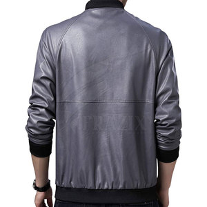Chaqueta de piel de vaca genuina de Color sólido a la moda para hombre de invierno con tela de lona con cuello levantado - Product Image 3