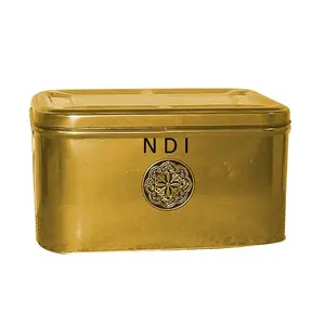 Rectangular Shape <b>Large</b> Capacity Metal Bread <b>Bin</b> Cookies Food Storage Metal Bread Box Gold Plated Finishing - Product Image 1