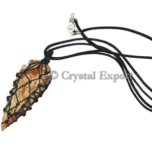 Fournisseur de Pierres Naturelles Guérisseuses : Collier artisanal en jaspe fantaisie avec pointes de flèche enroulées - Product Image 1