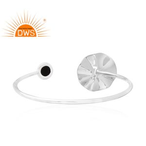Wavy Disc Design 925 Fine <b>Silver</b> <b>Cuff</b> Bangle Black Onyx Gemstone Bangle Jewelry Supplier Classic Collection - Product Image 3
