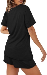 Conjunto de verano con tu propio logotipo personalizado para mujer, traje de 2 piezas transpirable, 2022 algodón, camisetas de media manga y pantalones cortos, 100% - Product Image 4