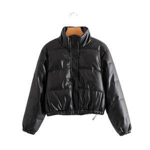 Chaqueta acolchada de cuello alto para mujer al por mayor 2022, abrigo de invierno corto grueso y cálido con logotipo personalizado, talla XL - Product Image 2