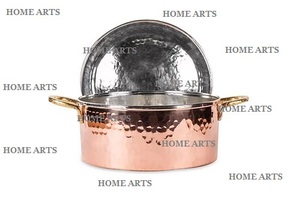 จานอุ่นอาหารทำจากทองแดงแบบทุบสำหรับเสิร์ฟพร้อมที่จับดีไซน์เนอร์ - Product Image 5