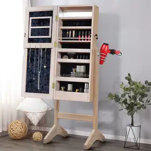 Espejo de pie para muebles de madera maciza de Color Natural hecho a mano, espejo cosmético de escritorio compacto - Product Image 1