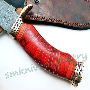 มีดดามัสกัสมือจับไม้สีส้มทำด้วยมือสั่งทำลายบันไดมีดล่าสัตว์โบวี่สวยงาม (Smk1556) - Product Image 3